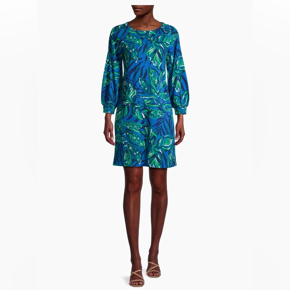 NWT Lilly Pulitzer Elianna Cotton Foral Minidress. XS. Blues, green, and white